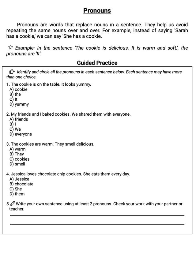 Grammar Worksheet Sample