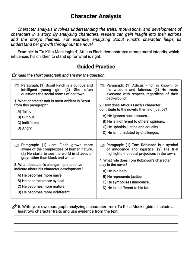 Reading Worksheet Sample